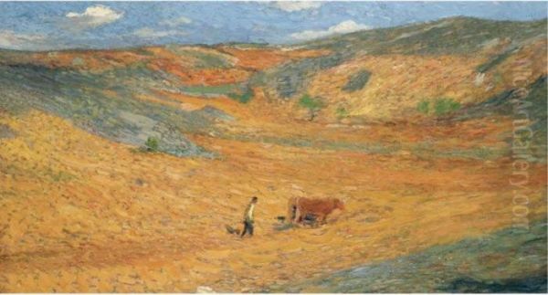 Laboureur Au Fond D'une Combe Oil Painting by Henri Martin