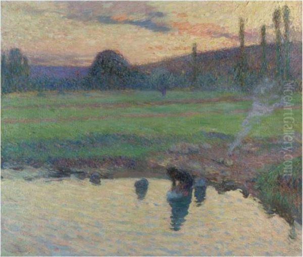 La Lavandiere Au Bord De L'eau Oil Painting by Henri Martin