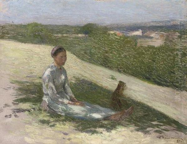 La Jeune Paysanne Et Son Chien Oil Painting by Henri Martin