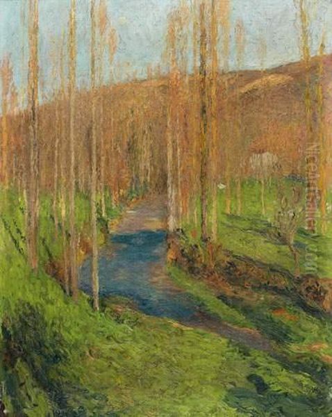 Peupliers En Bord De Riviere Oil Painting by Henri Martin