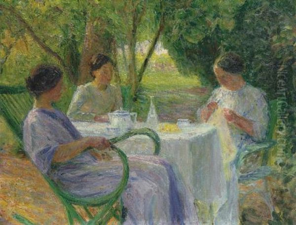 Jeunes Femmes Au Jardin A Marquayrol Oil Painting by Henri Martin