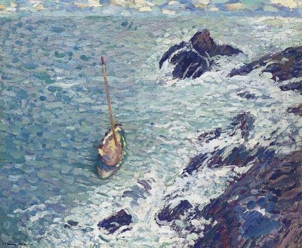 Bateau Pres Des Falaises Oil Painting by Henri Martin