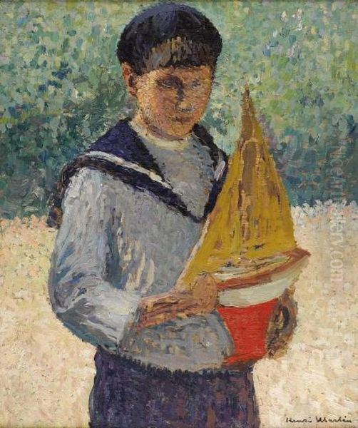 Boy With Sailboat Oil Painting by Henri Martin