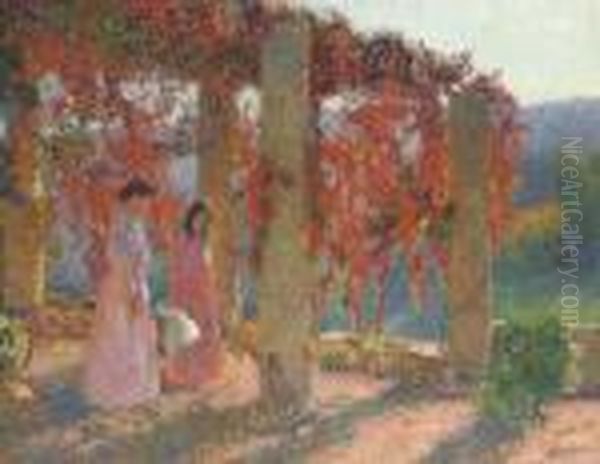 Jeunes Femmes Sous La Tonnelle Oil Painting by Henri Martin