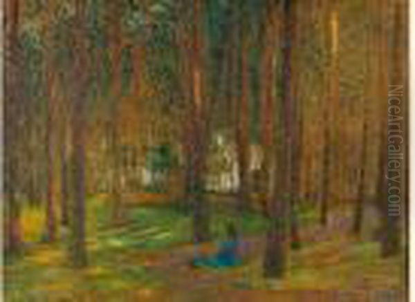 Personnage Assis Dans Une Pinede Oil Painting by Henri Martin