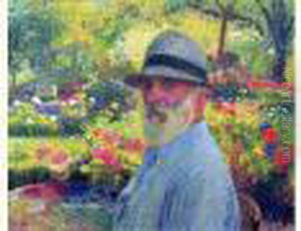 Autoportrait De L'artiste Dans Son Jardin Oil Painting by Henri Martin