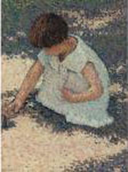 Jeune Fille Agenouillee Oil Painting by Henri Martin