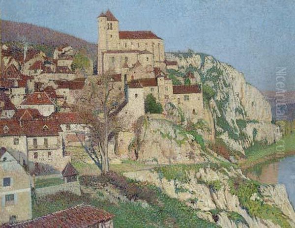 Maisons Sur La Falaise Dans Le Lot Oil Painting by Henri Martin