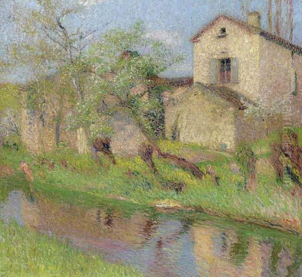 Maison Au Bord Du Ruisseau Oil Painting by Henri Martin