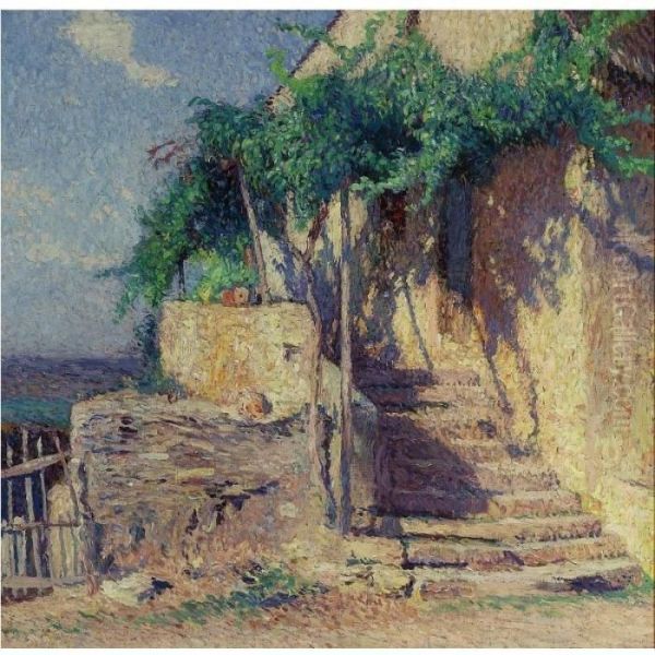 Maison Avec Une Vigne Au Dessus D'un Escalier Oil Painting by Henri Martin