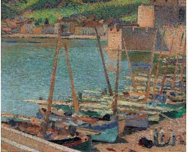 Collioure, Bateaux De Peche Sur La Greve, Circa 1920 Oil Painting by Henri Martin