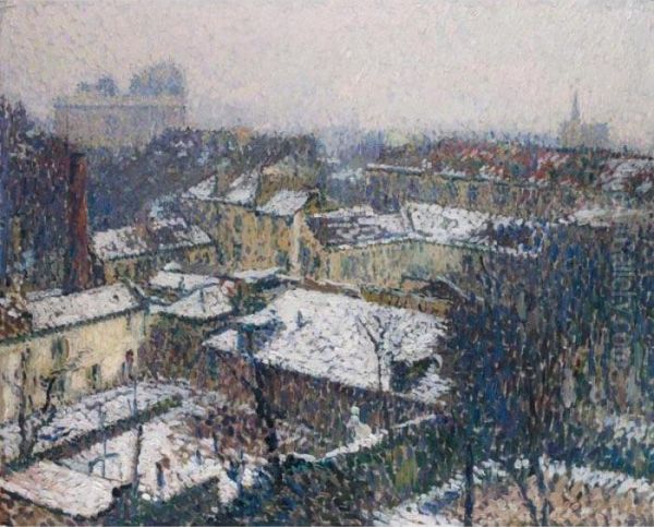 Les Toits De Paris Sous La Neige, Vus De L'atelier De L'artiste Oil Painting by Henri Martin