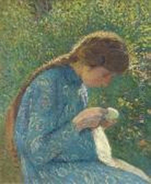 Jeune Fille Cousant Oil Painting by Henri Martin