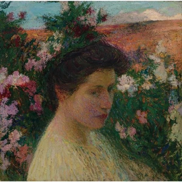 Dans Les Fleurs Oil Painting by Henri Martin