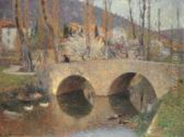 Le Pont A Labastide Du Vert Au Printemps Oil Painting by Henri Martin