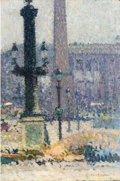 Etude Pour 'les Travaux Au Place De La Concorde' Oil Painting by Henri Martin