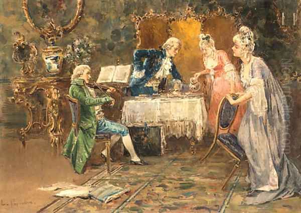 An afternoon tea recital Oil Painting by Luca Postiglione