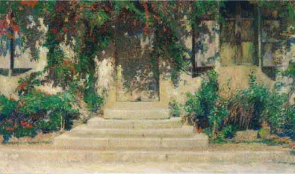 Perron Et Porte D'une Maison Oil Painting by Henri Martin