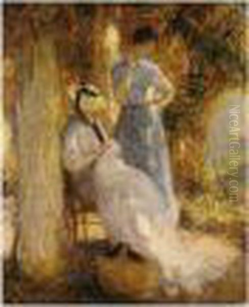 La Couture A Marquayrol Oil Painting by Henri Martin