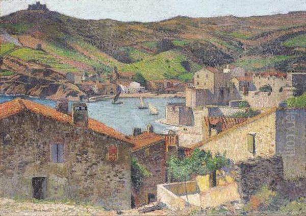 Village De Collioure Avec Vue Sur Le Port Oil Painting by Henri Martin