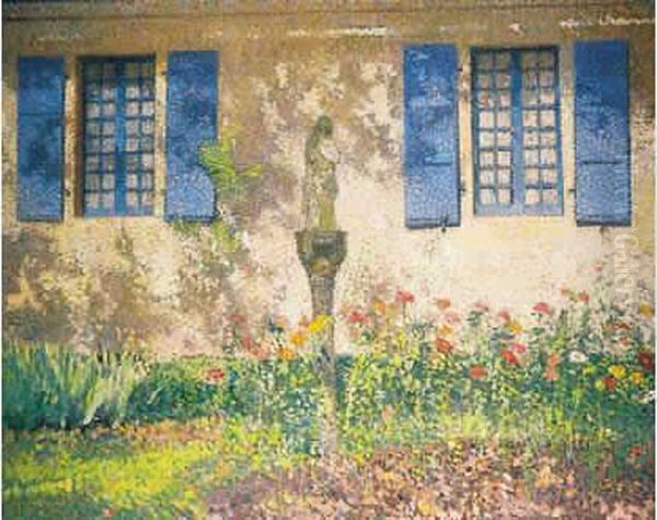 parterre Fleuri Devant Les Fenetres Bleues
 De Marqueyrolles, La Bastide-du-vert Oil Painting by Henri Martin