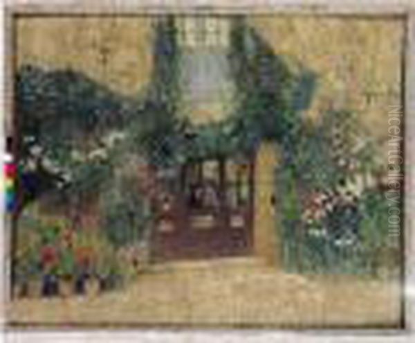 Vue D'un Interieur Sur Un Jardin En Fleurs Oil Painting by Henri Martin