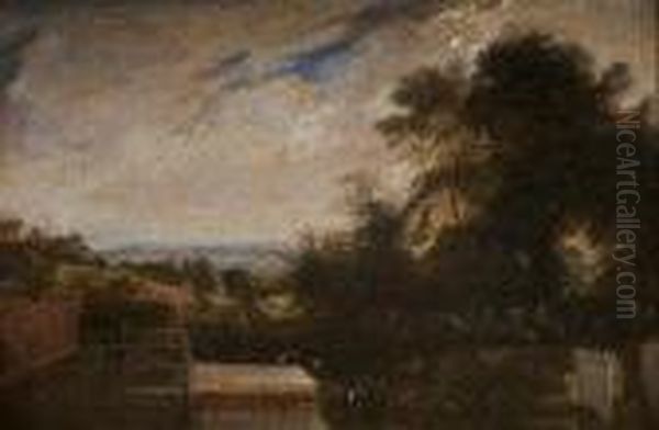 Landscape With Children At A Cemetry Oil Painting by John Martin