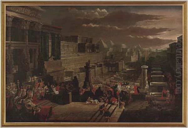 Ceremony In An Egyptian Temple Complex, With A Pharaoh Presiding Oil Painting by John Martin