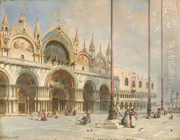 A leisurely afternoon in St. Mark's square Oil Painting by Alberto Prosdocimi