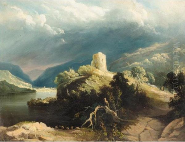 View Of Dolbadern Castle, North Wales Oil Painting by John Martin