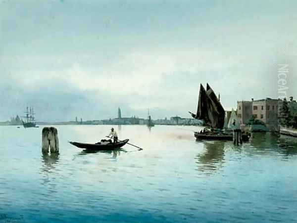 A calm day on the Venetian lagoon Oil Painting by Alberto Prosdocimi