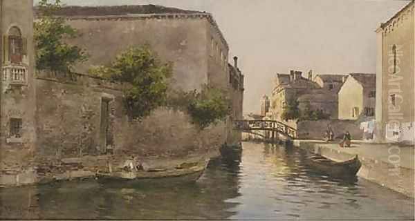 A Venetian backwater Oil Painting by Alberto Prosdocimi