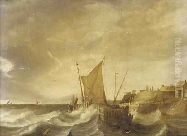 Shipping in stormy seas Oil Painting by Bonaventure II Peeters