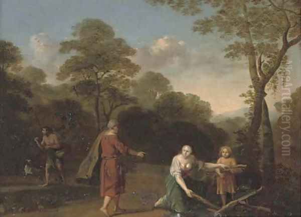 Elijah and the Widow of Zarephath Oil Painting by Cornelis Van Poelenburgh