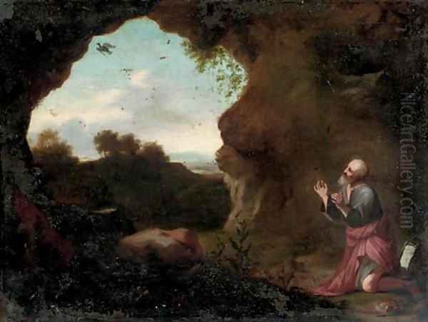 Saint Francis praying in the wilderness Oil Painting by Cornelis Van Poelenburgh