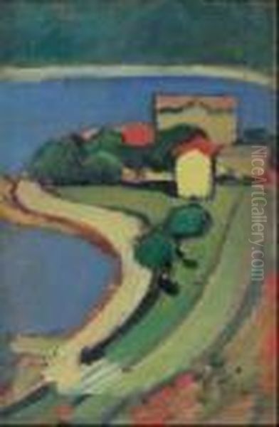 Paesaggio Con Lago (abbozzo Di Lago) Oil Painting by Piero Marussig