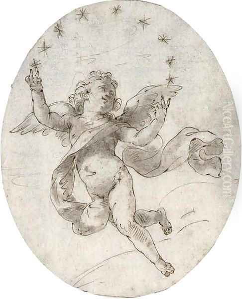 A putto with nine stars Oil Painting by Filippo Pedrini