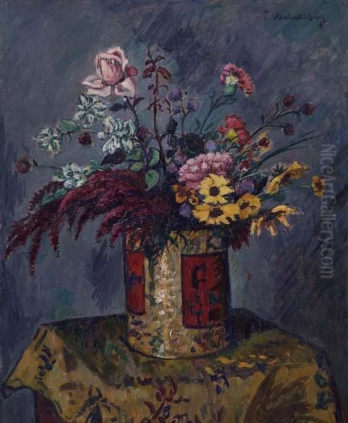 Vaso Di Fiori Oil Painting by Piero Marussig