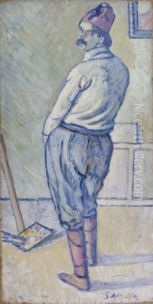 Figura D'uomo Con Fez. Oil Painting by Piero Marussig