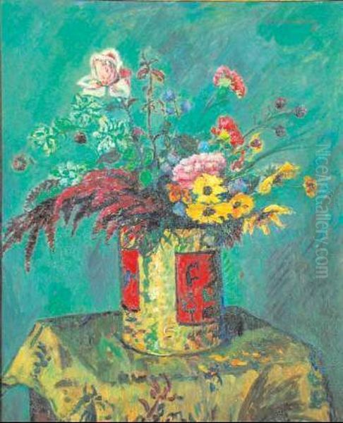 Vaso Di Fiori Oil Painting by Piero Marussig