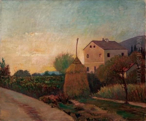 Campagna Con Paesaggio Oil Painting by Piero Marussig