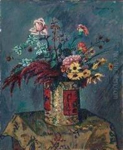 Vaso Di Fiori Oil Painting by Piero Marussig