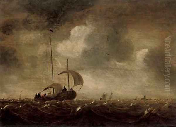 Shipping in stormy seas Oil Painting by Jan Porcellis