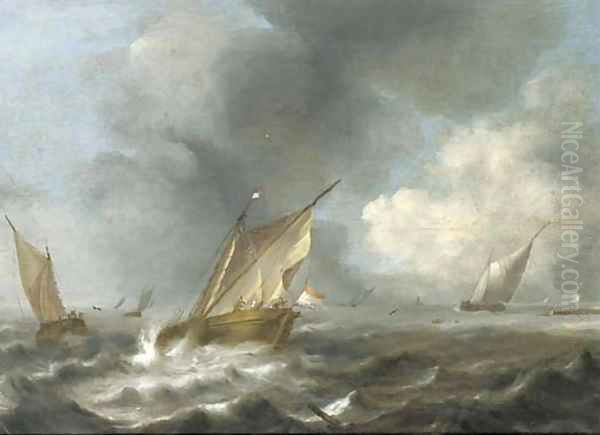 Shipping off a coast with a storm approaching Oil Painting by Jan Porcellis