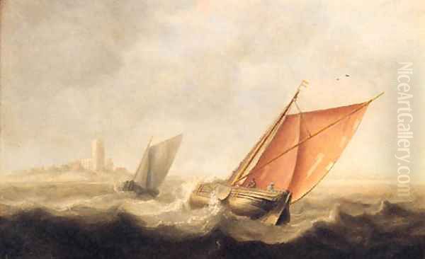 Shipping in a stiff breeze off the coast Oil Painting by Jan Porcellis