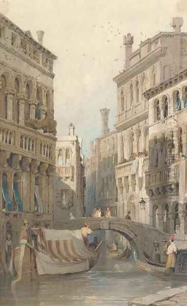 On a Venetian backwater; and Figures on a continental street Oil Painting by Samuel Prout