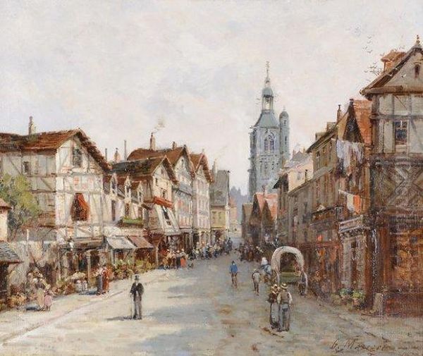 Rue Animee Dans Lenord Oil Painting by Gustave Mascart