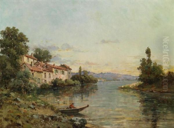 Riverlandscape In Southern France Oil Painting by Gustave Mascart