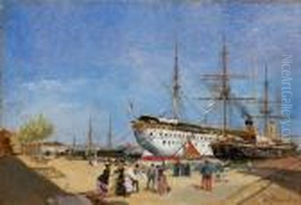 Steamers Au Port Oil Painting by Gustave Mascart