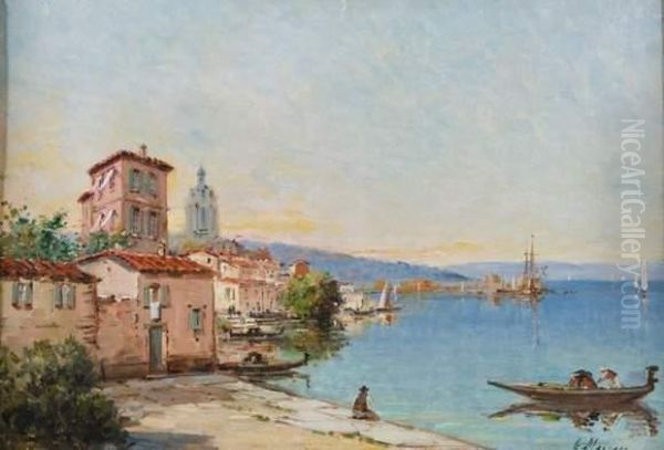 Vue D'un Port Italien. Oil Painting by Gustave Mascart